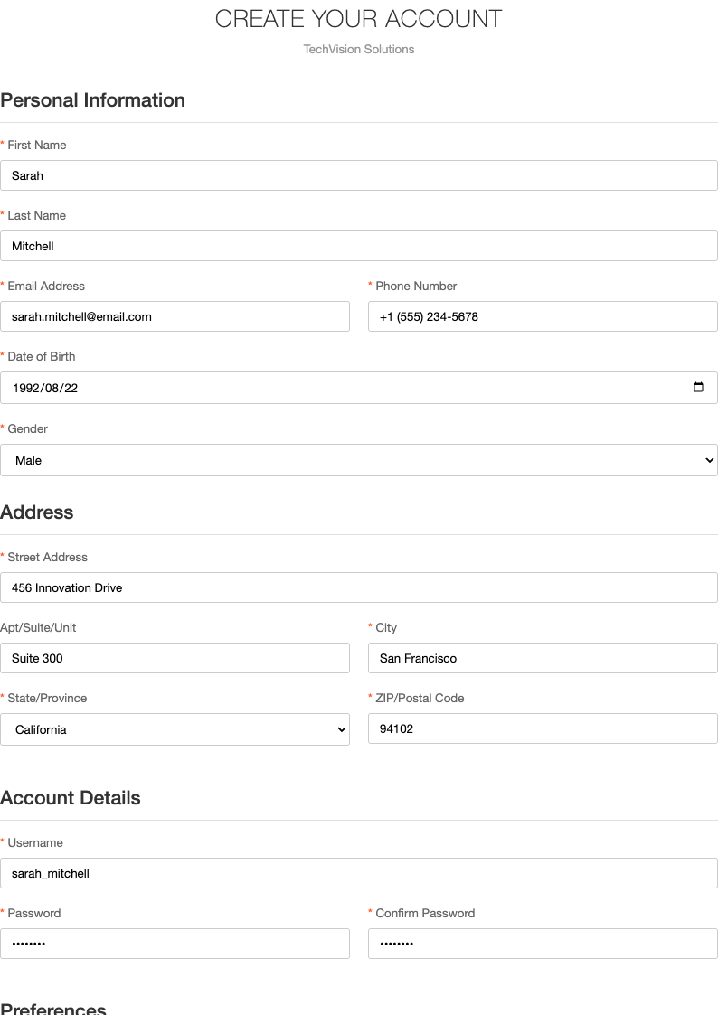 Modern minimalist registration form