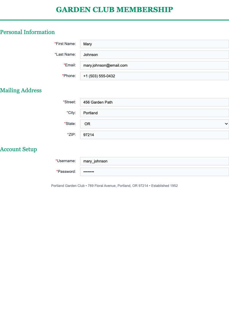Right aligned label registration form