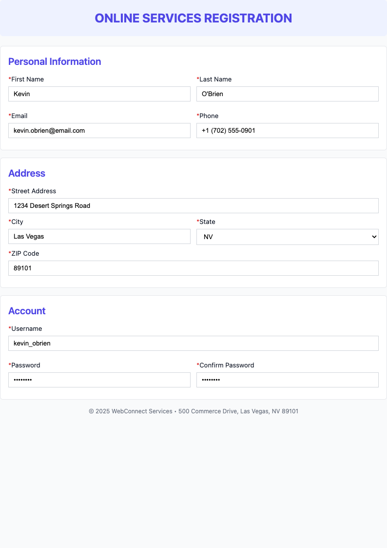 Sectioned card registration form