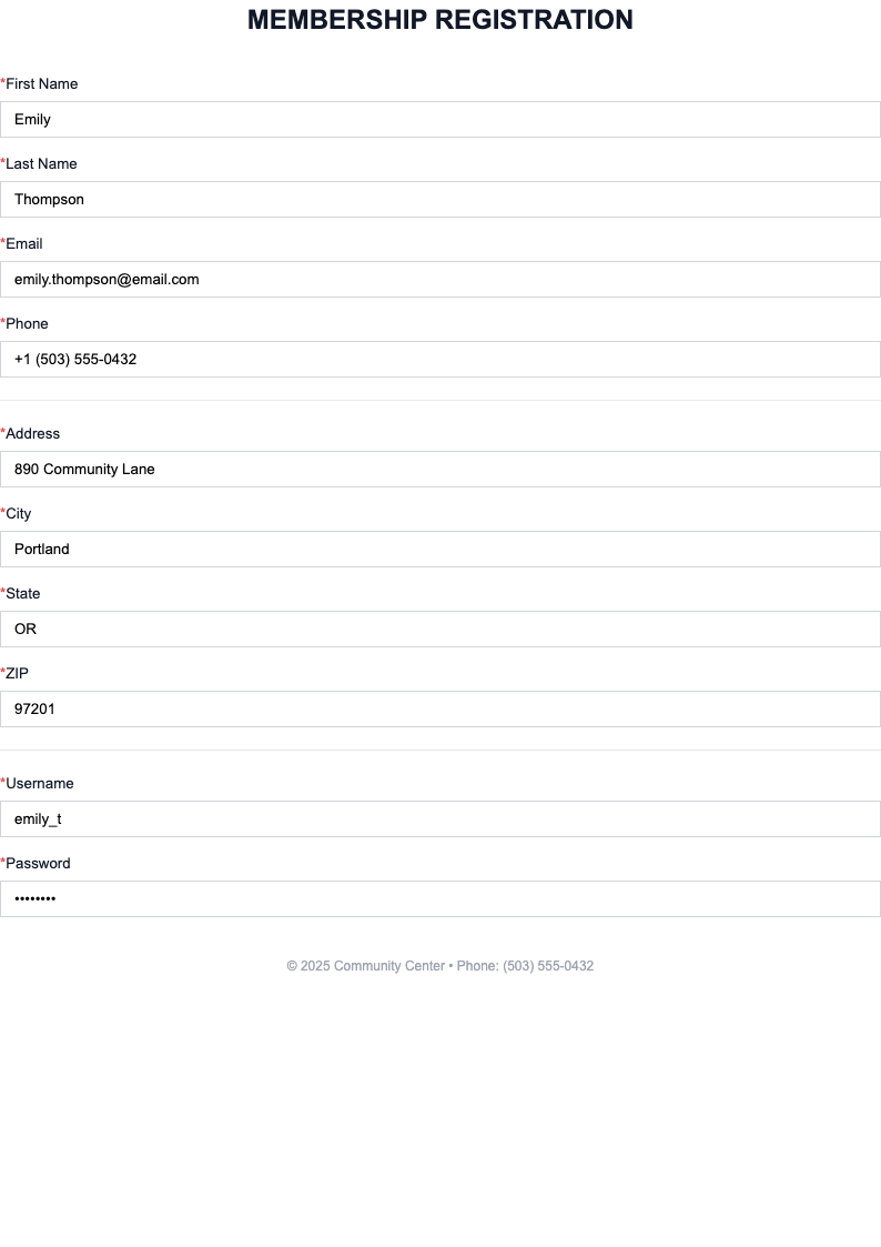 Simple clean registration form