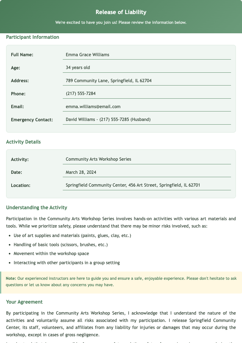 Friendly approachable release of liability form