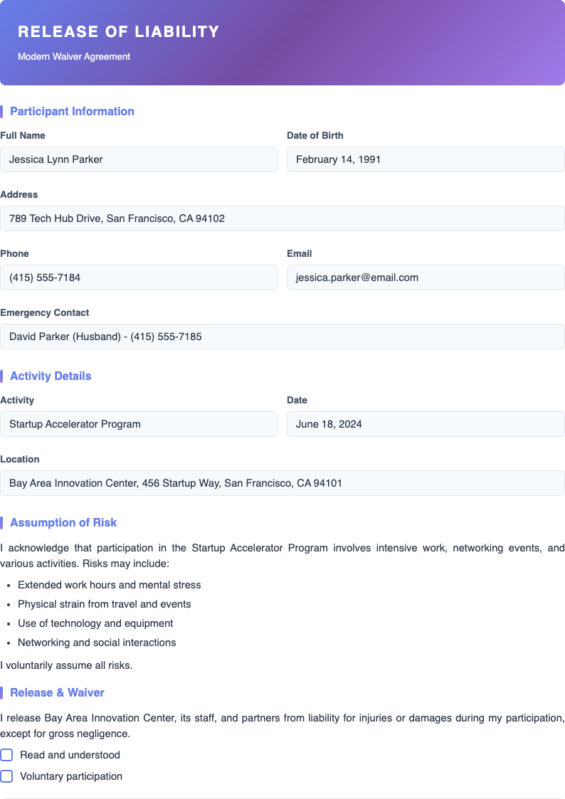 Gradient header release of liability form