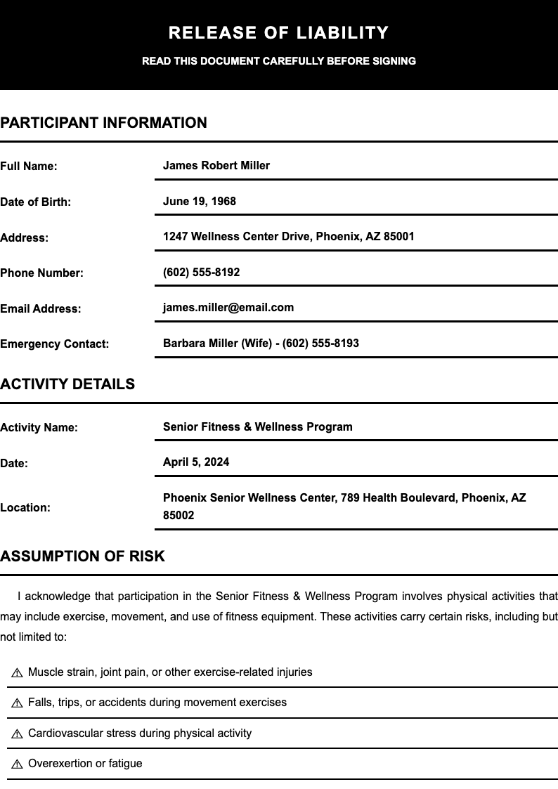 High contrast accessible release of liability form