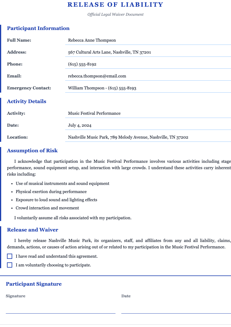 Left border accent release of liability form