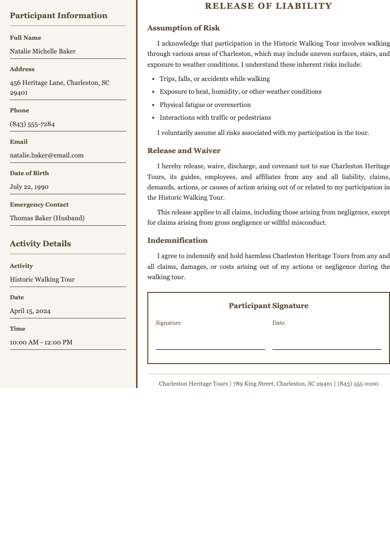 Sidebar layout release of liability form