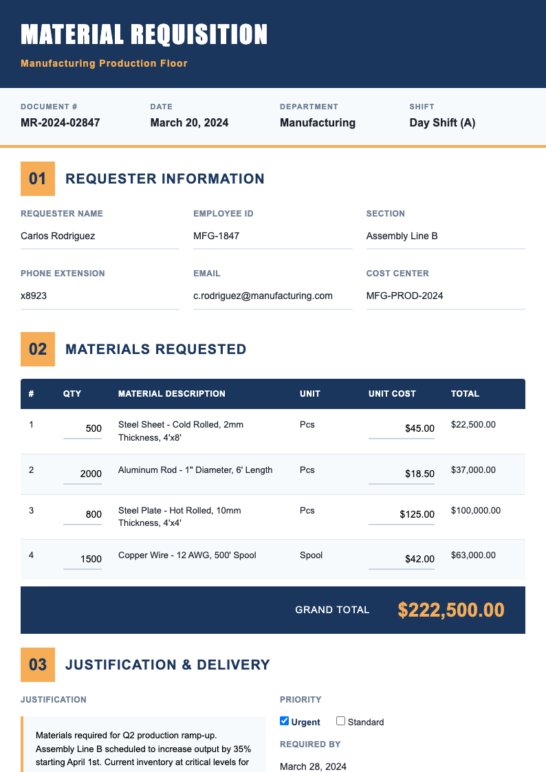 Bold contemporary requisition form