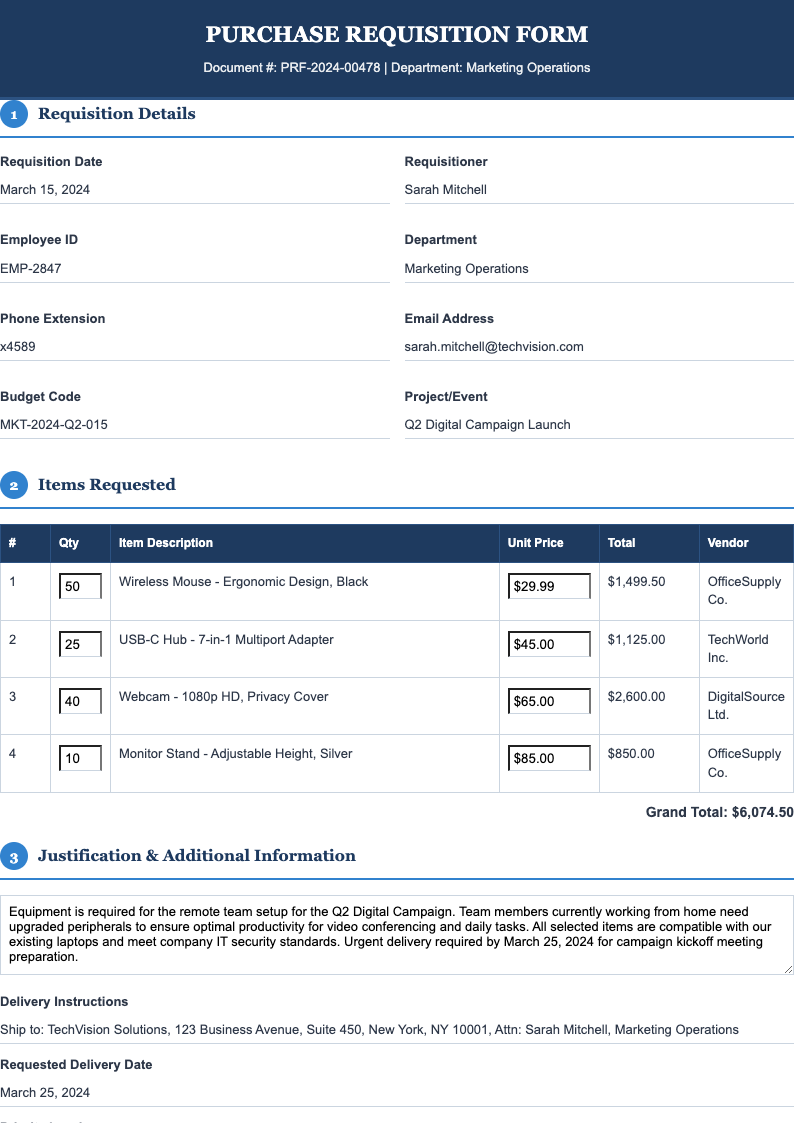 Classic professional requisition form