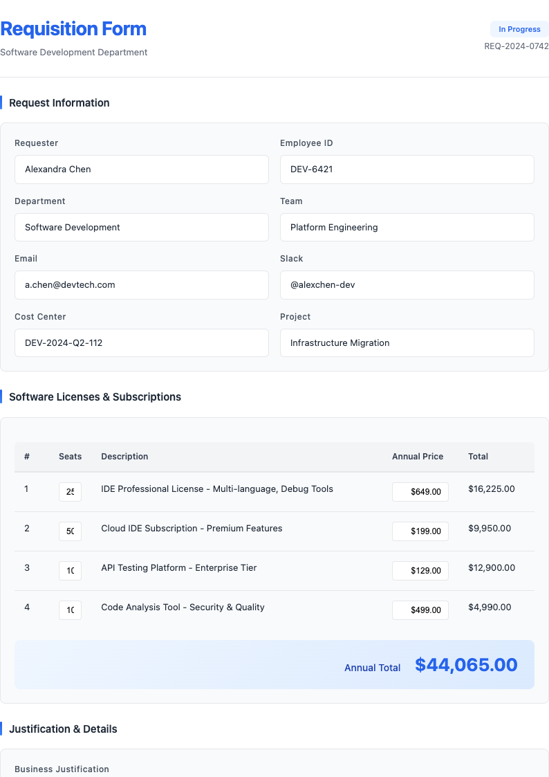 Digital first requisition form