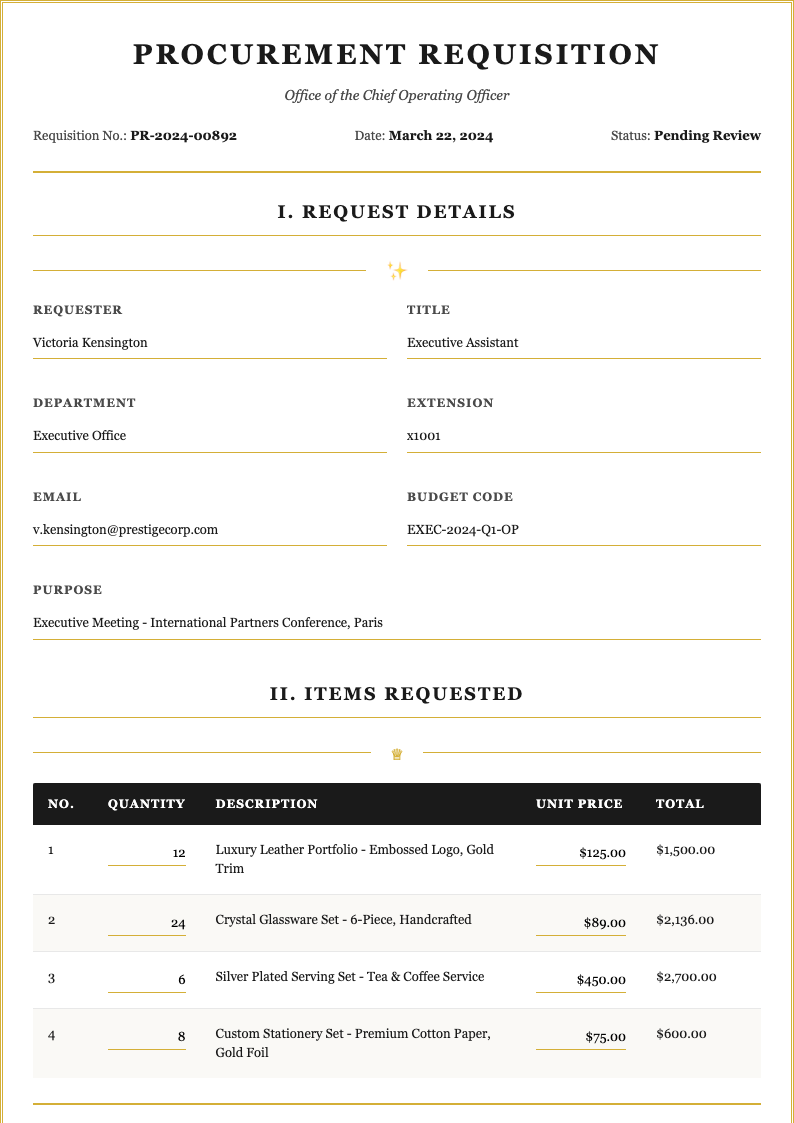 Elegant sophisticated requisition form