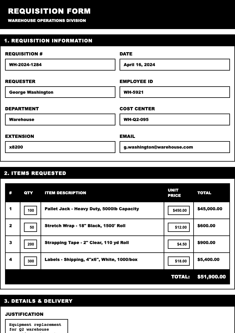 High contrast requisition form