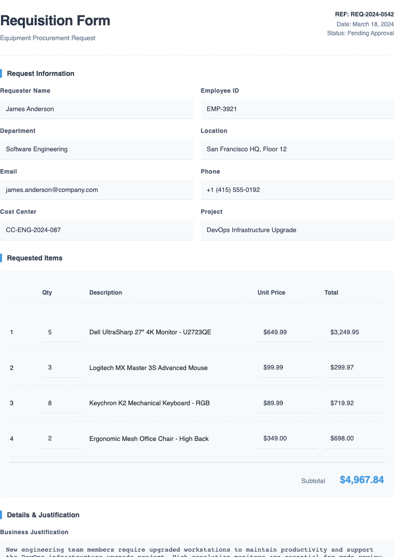 Modern minimalist requisition form