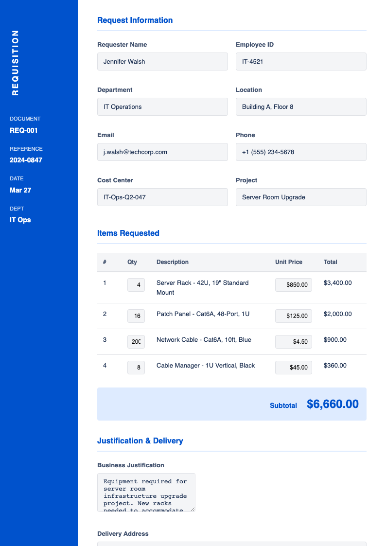 Side header requisition form