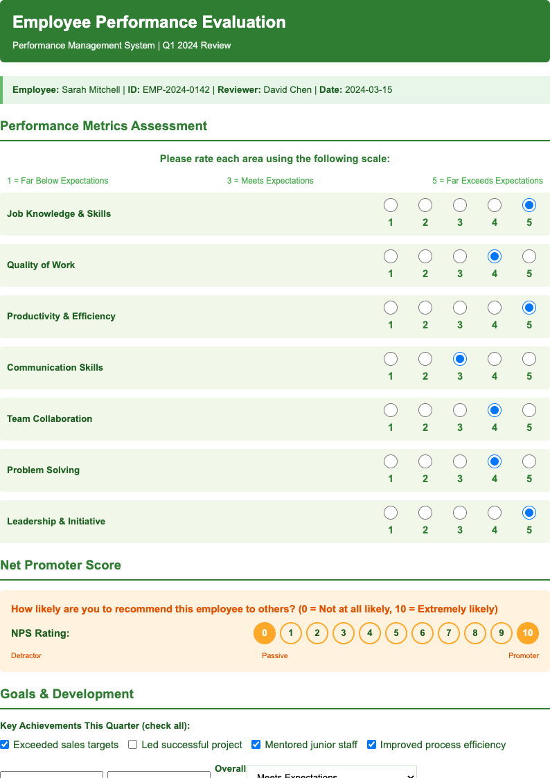 Assessment scale research data collection form
