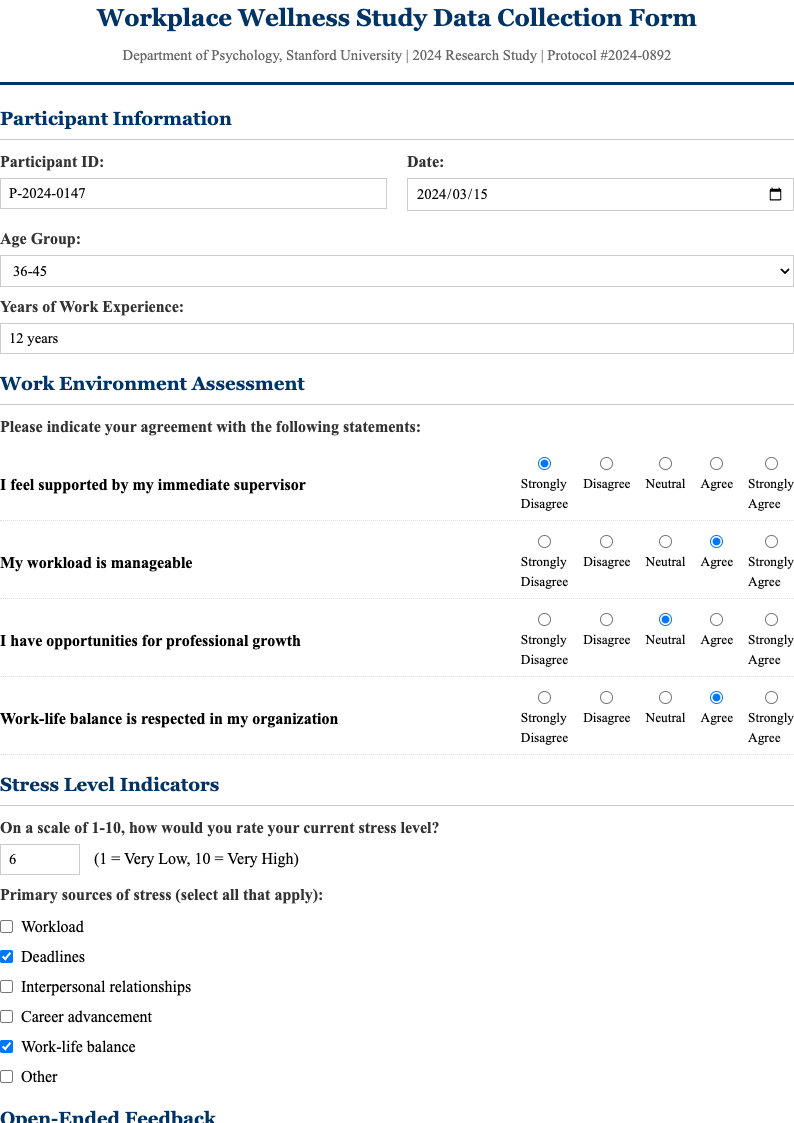 Classic academic research data collection form