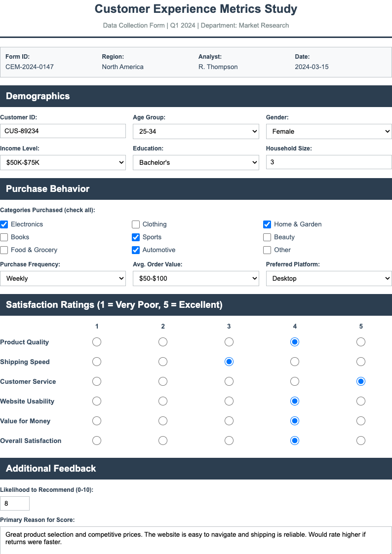 Grid based research data collection form