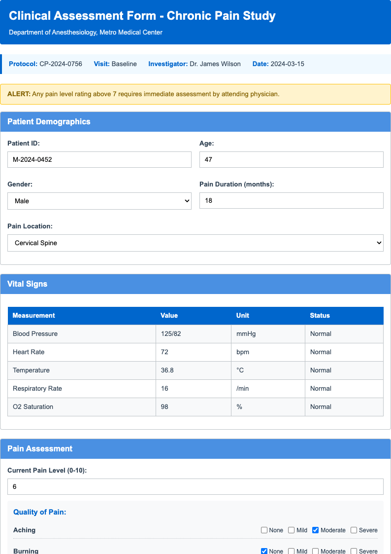 Medical research data collection form