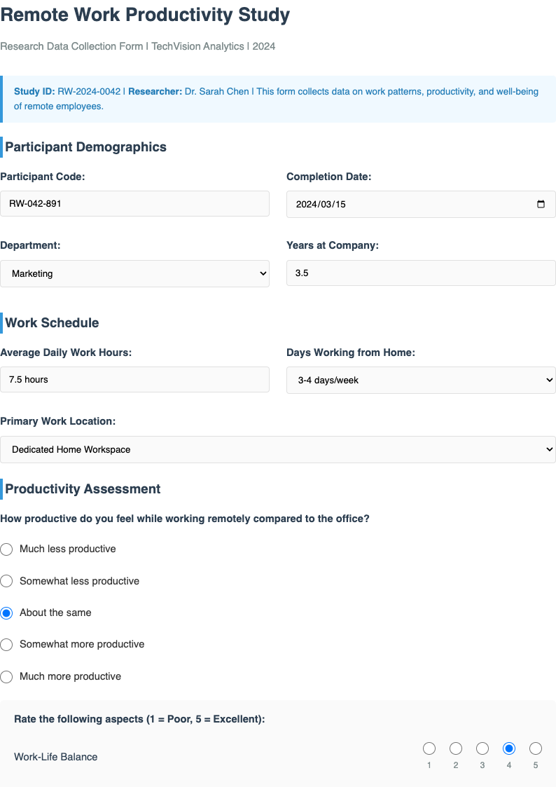 Modern minimalist research data collection form