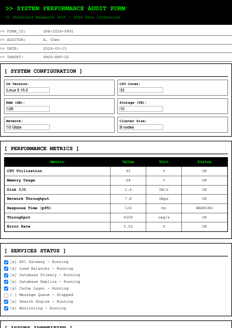 Monospace research data collection form