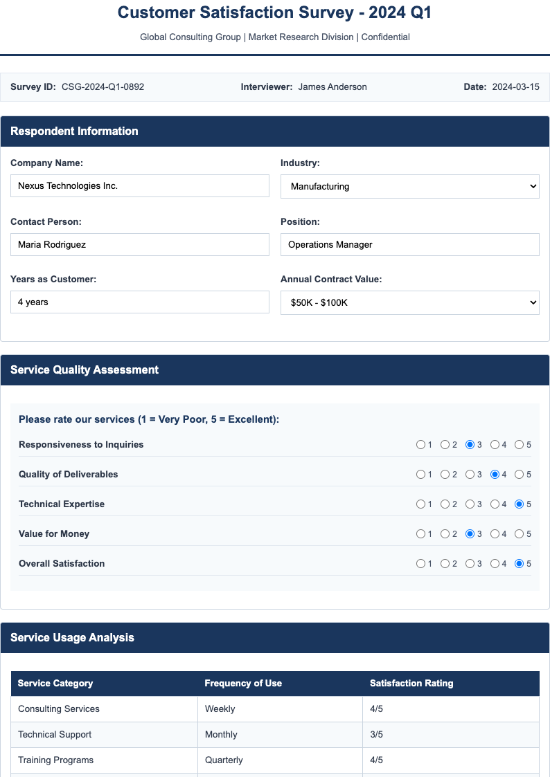 Professional structured research data collection form
