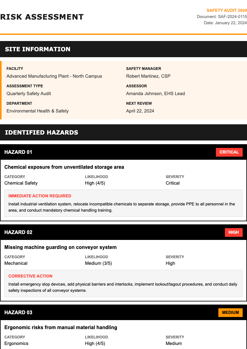 Bold contemporary risk assessment form