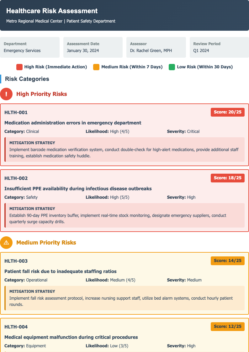 Color coded risk assessment form
