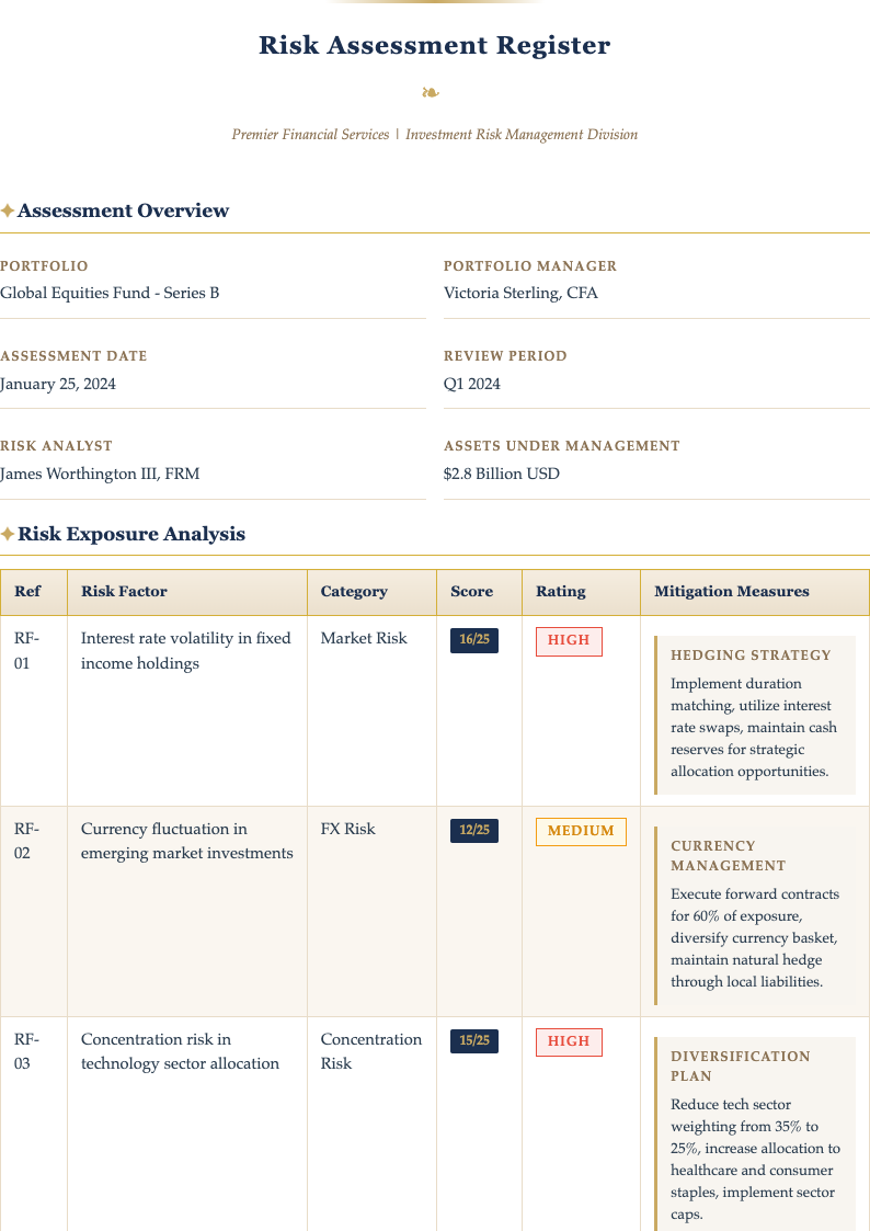 Elegant sophisticated risk assessment form