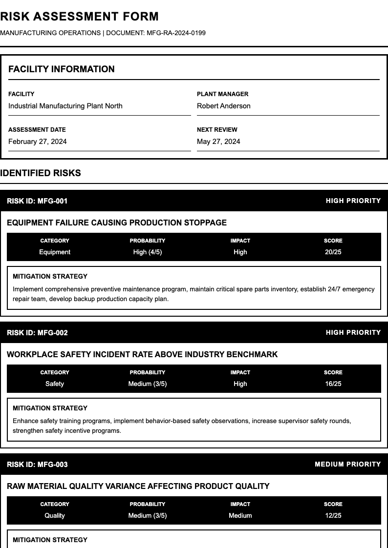 High contrast risk assessment form