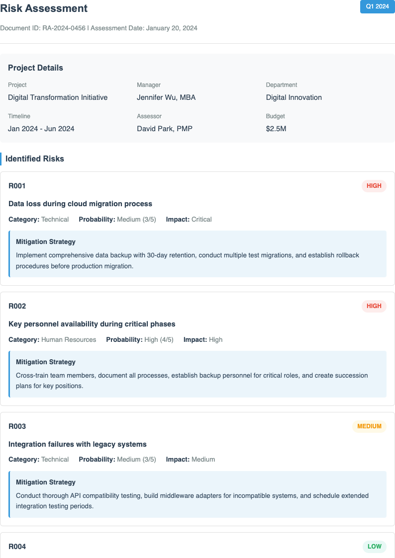 Modern minimalist risk assessment form