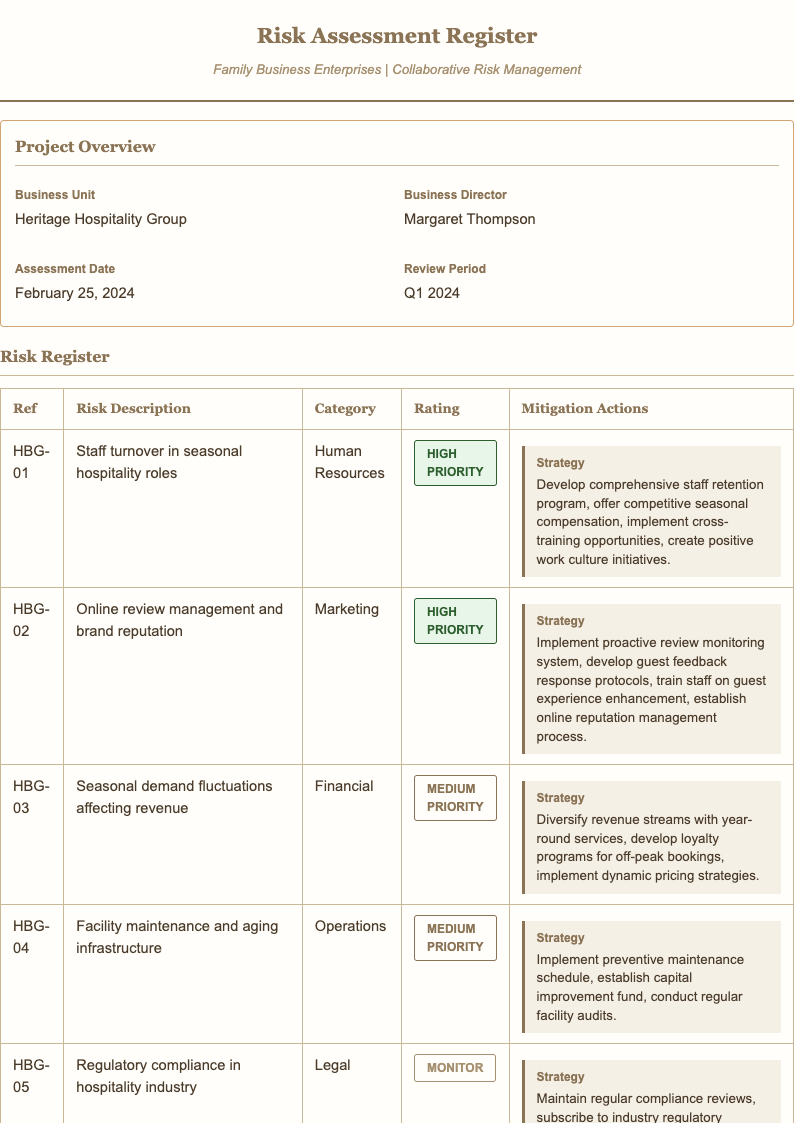 Warm corporate risk assessment form