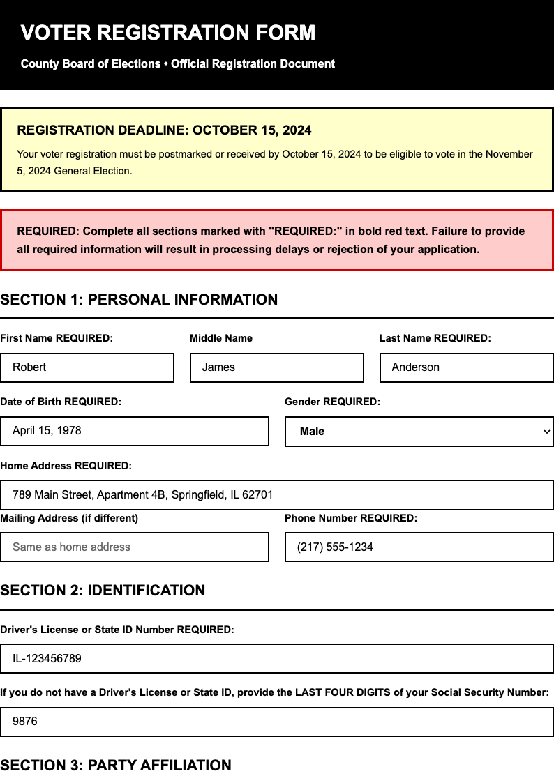 Accessible high contrast sample registration form