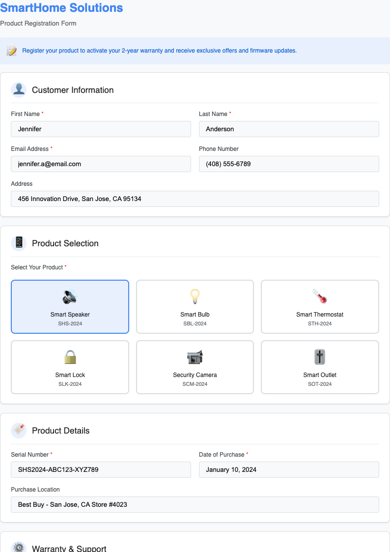 Card based sample registration form