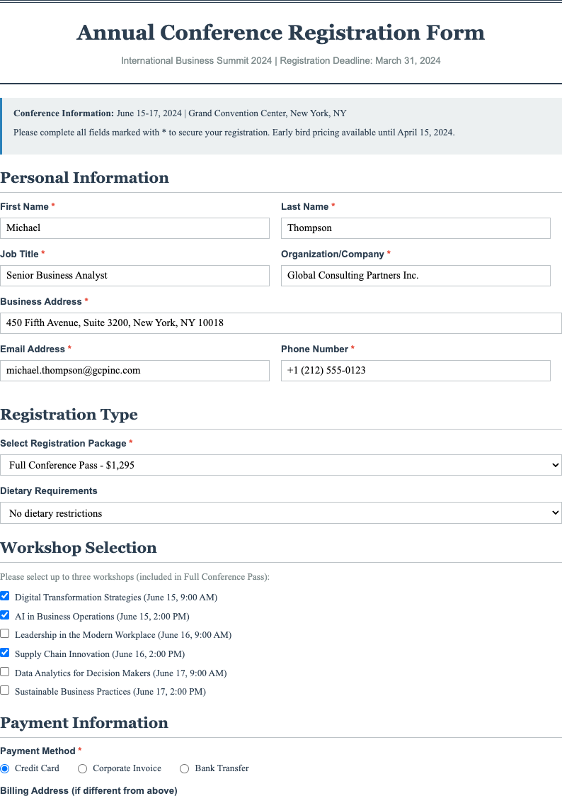 Classic professional sample registration form