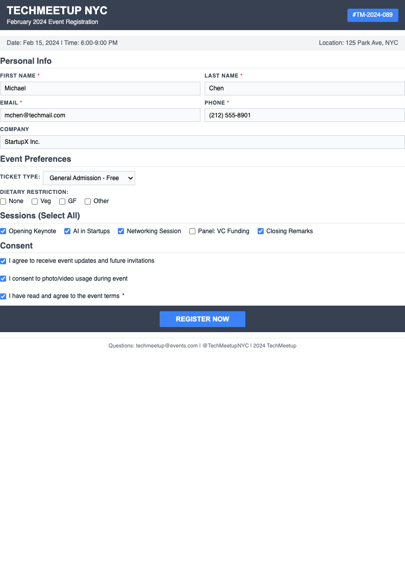 Compact efficient sample registration form