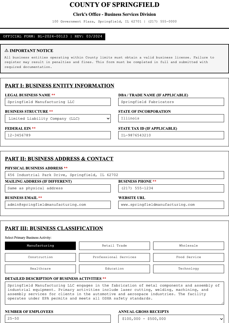 Government official sample registration form