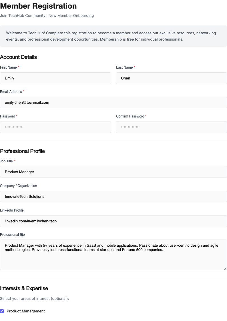 Modern minimalist sample registration form