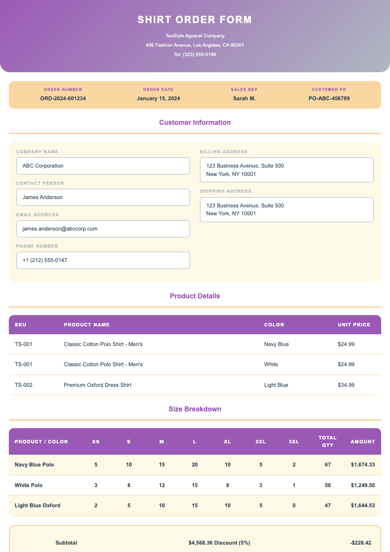 Soft pastel shirt order form