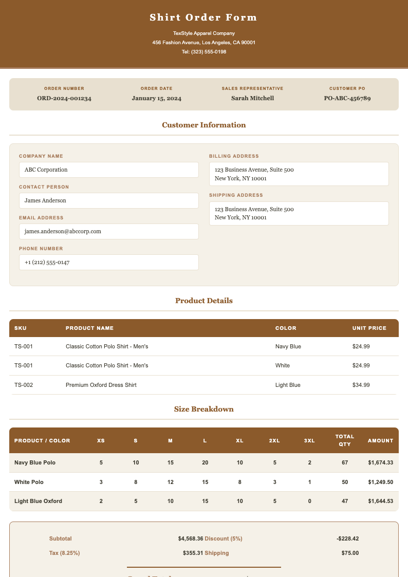 Warm earth tones shirt order form