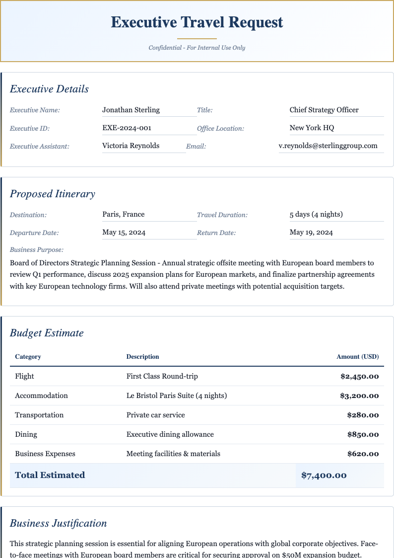 Executive Travel Request Form
