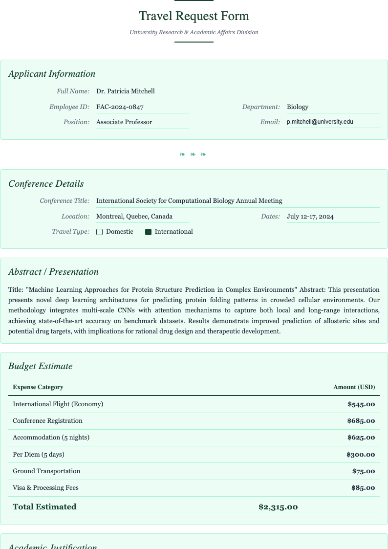 Formal academic Travel Request Form