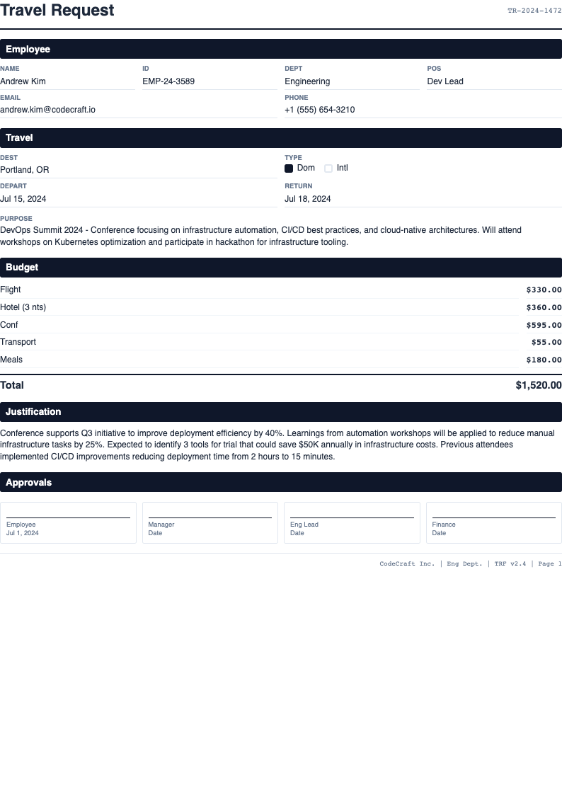 Grid efficient Travel Request Form