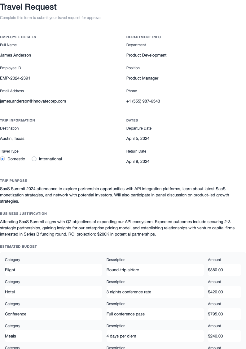 Modern minimalist Travel Request Form