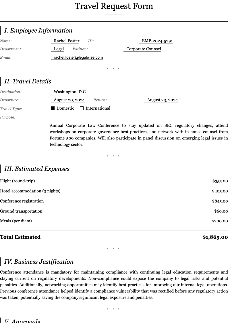 Monochrome professional Travel Request Form
