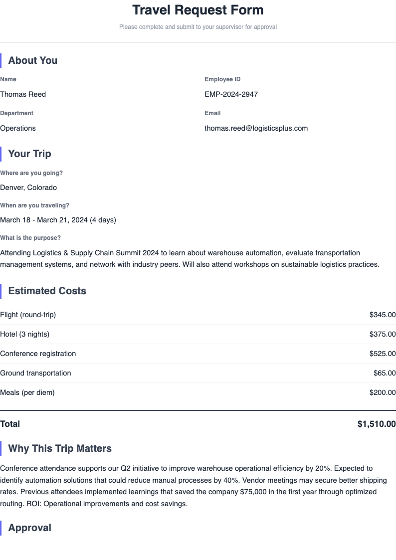 Simple clean Travel Request Form