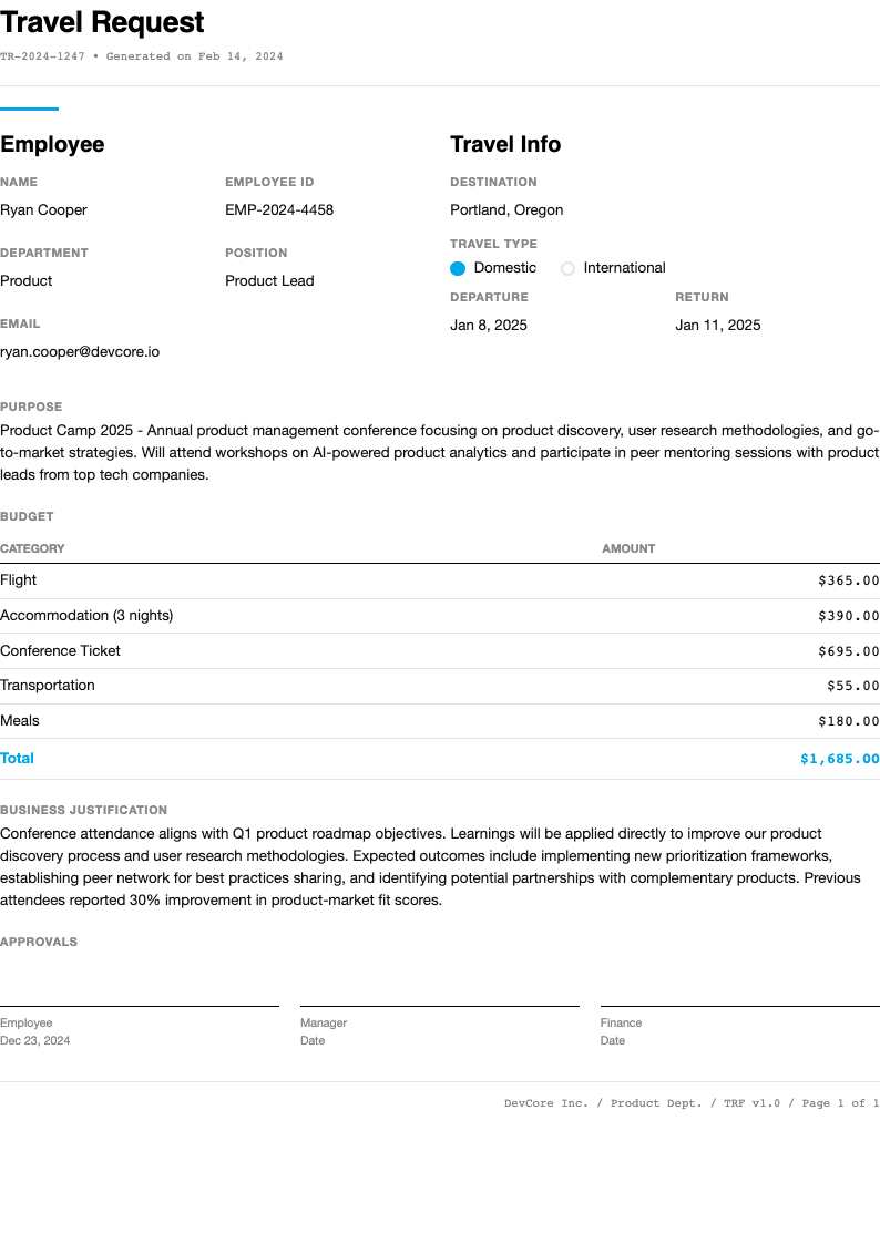 Tech modern Travel Request Form