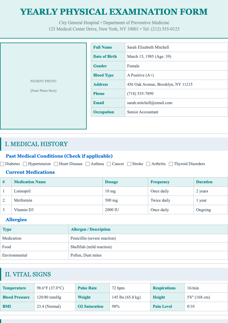 Calm teal yearly physical form