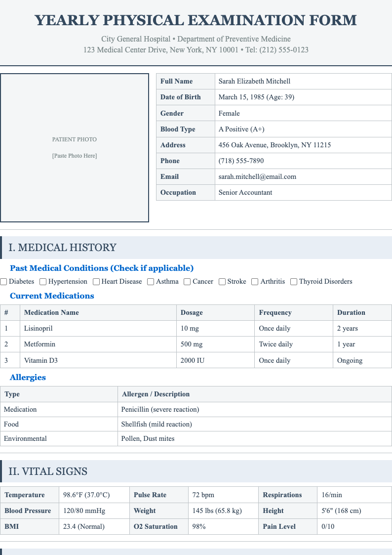 Compact efficient yearly physical form