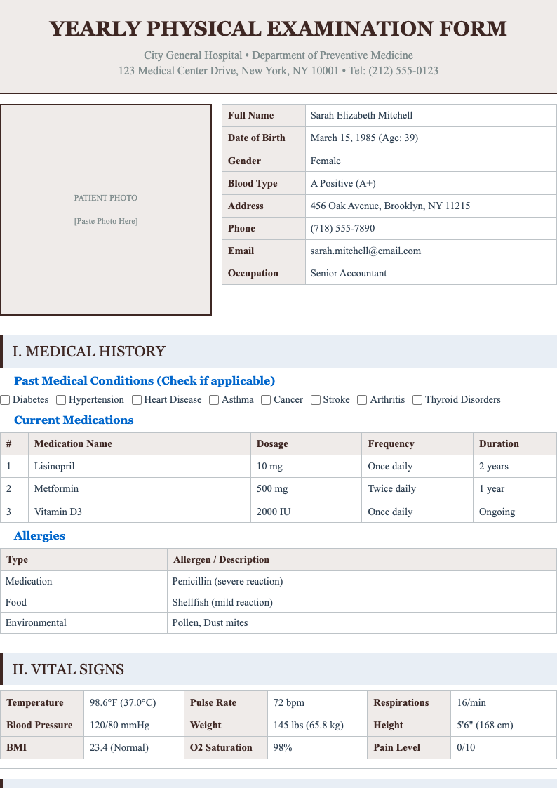 Serif traditional yearly physical form