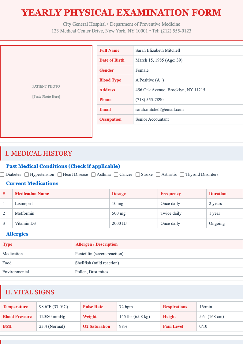 Sports athletic yearly physical form