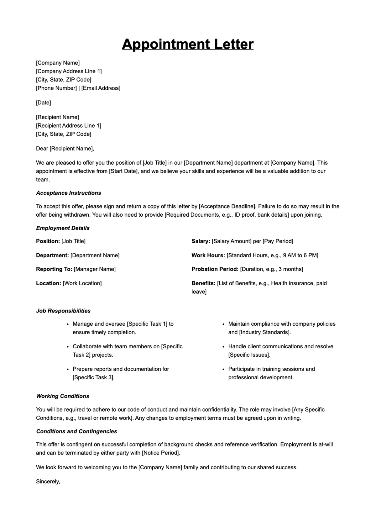 AI Formatter - Free Appointment Letter Templates & Examples