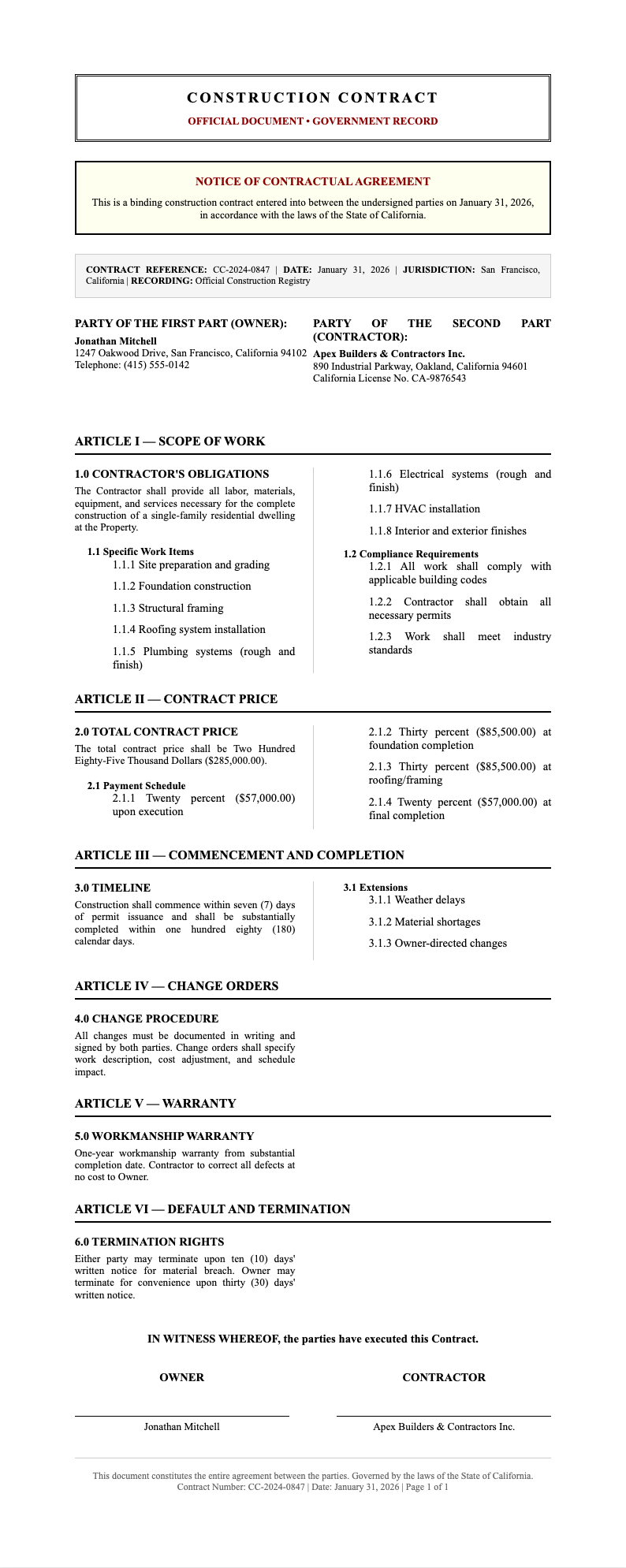 AI Formatter - Free Construction Contract Generator